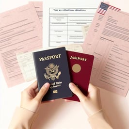 一个人手持两本护照(一本日本护照和一本他国护照),脸上带着担忧的表情。face.